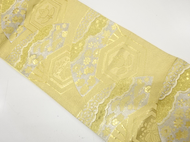 アンティーク　地紙に橘・桐・古典柄織り出し袋帯（着用可）